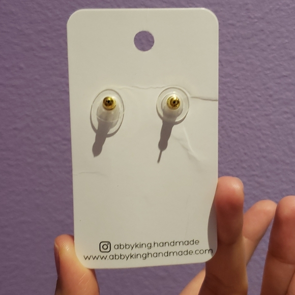 Navy and White Striped Green Earrings - Picture 2 of 7